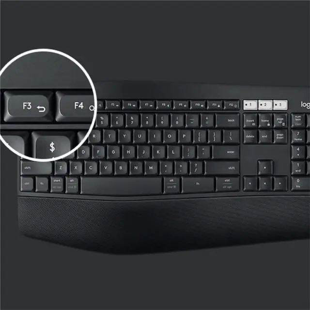 Alt view image 5 of 7 - Logitech MK850 Wireless bluetooth Keyboard &  Mouse Sets, Music Control, 2 Million Keystrokes, Programmable, padded palm rest, Wave-shaped , for Windows/macOS/USB/ChromeOS/Linux®, black