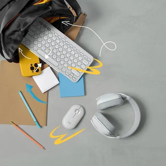 Alt view image 5 of 7 - Logitech Pebble 2 Combo  Wireless bluetooth Keyboard &  Mouse Sets, for ChromeOS, Windows(10/11/ or higher), USB, Thin and light multi-device with customizable keys and buttons, Silent Touch, white