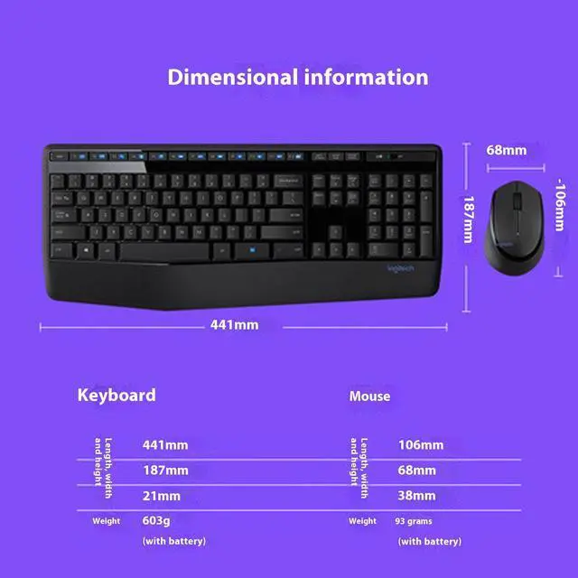Alt view image 7 of 7 - Logitech MK345 Wireless Keyboard &  Mouse Sets, splash-proof, full-size, for ChromeOS, Windows(10/11/ or higher), USB, with Palm Rest,Height Adjustable, Special buttons: Music control,  black