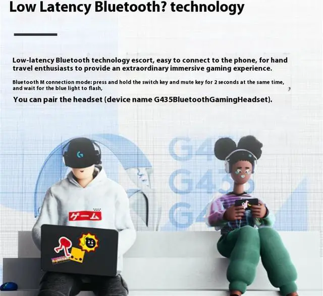 Alt view image 7 of 7 - Logitech G435 Wireless Bluetooth Gaming Headset with Microphone, HD Sound Quality, USB 2.0, type A, for Windows® 10macOS® X 10.14PlayStation 5 or 4Nintendo Switch, Dolby Atmos,white blue