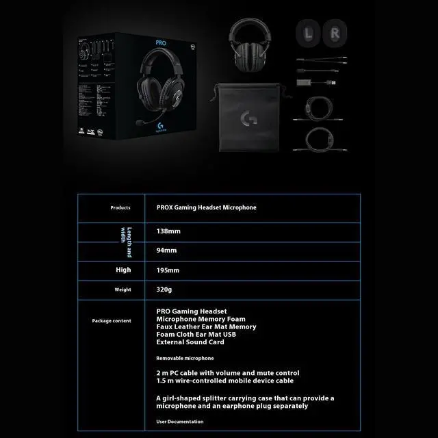 Alt view image 3 of 7 - Logitech GPROX Pro Player Gaming Wired Headset with Microphone,  7.1 surround sound, Blue VOICE broadcast filter, External USB sound card ,PRO-G 50mm audio drivers, for Windows® 7 or higher, black