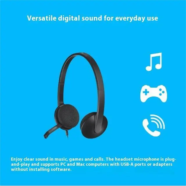 Alt view image 6 of 7 - Logitech H340 USB Wired Computer Headset with Microphone, Multifunction Digital Sound, Noise Cancelling Microphone, Adjustable Headband,  for Windows®, macOS or ChromeOS, Black