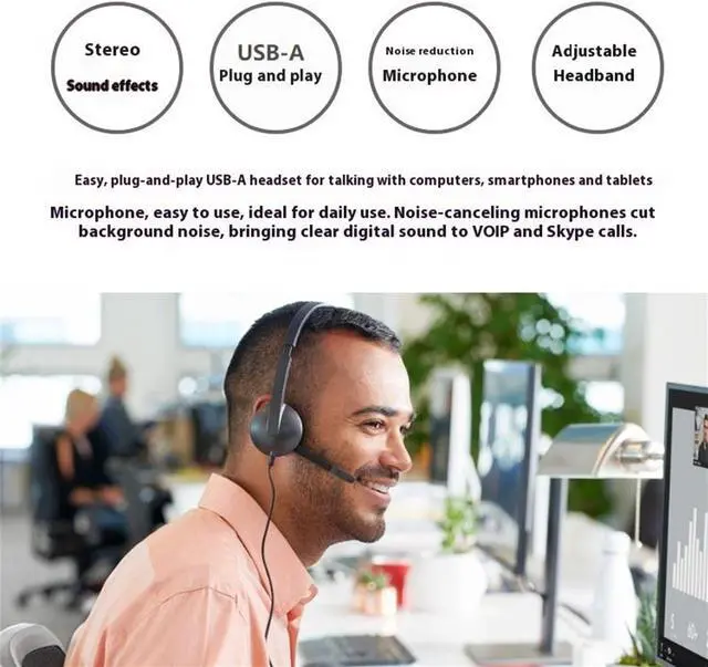 Alt view image 4 of 7 - Logitech H340 USB Wired Computer Headset with Microphone, Multifunction Digital Sound, Noise Cancelling Microphone, Adjustable Headband,  for Windows®, macOS or ChromeOS, Black