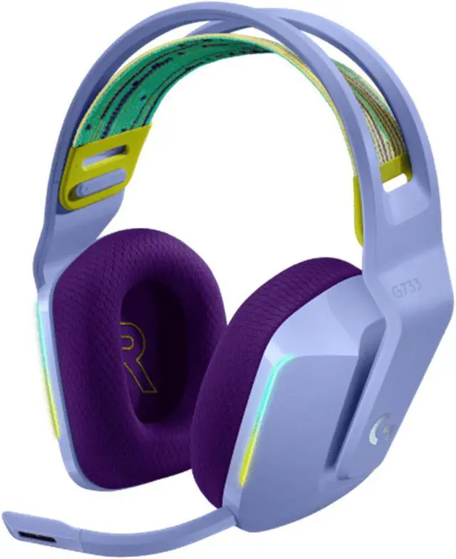 Alt view image 2 of 7 - Logitech G733 Lightweight Wireless Bluetooth Gaming Headset with Microphone, RGB Lighting, Wireless 20 meters,  USB 2.0, for Windows® 10/macOS 10.12/PlayStation® 4/game consoles,  type A, PURPLE