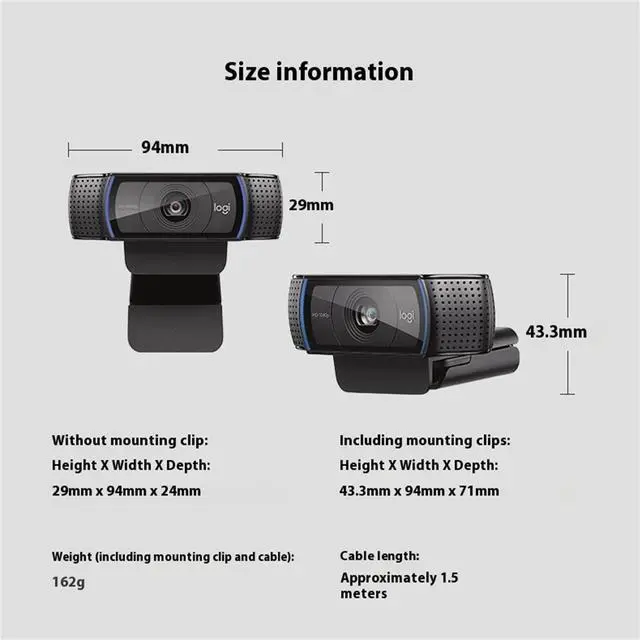 Alt view image 6 of 7 - Logitech C920e Wired HD Commercial Webcam, 1080p/30fps, Auto Light Correction, Stereo Microphone, (dFOV): 78°, USB-A, RightLight 2 , for laptops, LCDs or monitors, Windows/macOS/ChromeOS,  Black