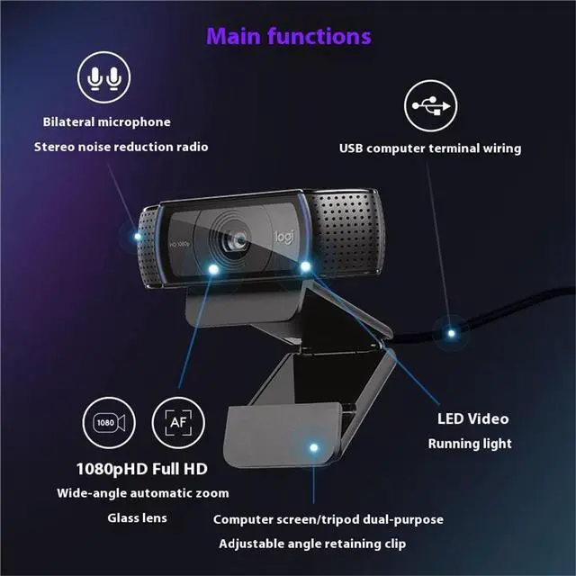 Alt view image 7 of 7 - Logitech C920e Wired HD Commercial Webcam, 1080p/30fps, Auto Light Correction, Stereo Microphone, (dFOV): 78°, USB-A, RightLight 2 , for laptops, LCDs or monitors, Windows/macOS/ChromeOS,  Black