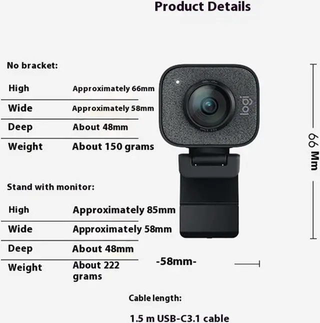 Alt view image 5 of 7 - Logitech STREAMCAM Wired HD Webcam, 60 fps /1080p Live Streaming Camera, Auto Light Correction, Auto Focus, f/2.0 - Focal length 3.7 mm,  78° , White LED, Stereo or dual mono, Black