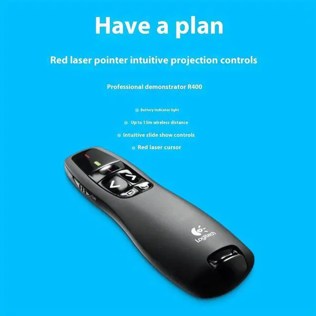 Alt view image 6 of 7 - Logitech R400 Wireless Presenter, For basic slide navigation,  button positioning by touch, 2 Laser, 640 to 660 nm (red), 2.4 GHz wireless, 10 meters , USB, for Windows® 10,11 or higher, black