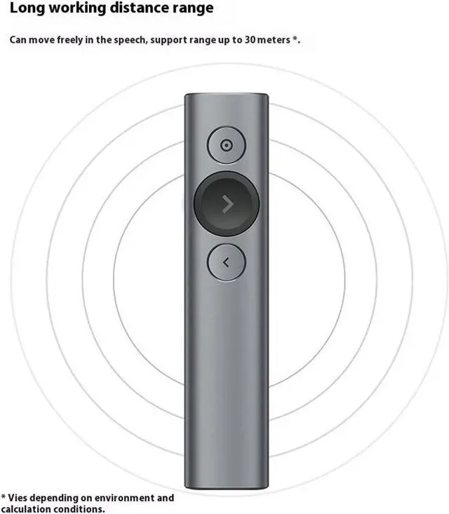 Alt view image 7 of 7 - Logitech Spotlight Advanced Wireless bluetooth Presenter, digital pointer,
3D Accelerometer and Gyroscope, 30 meters, LED, for Windows/macOS /ChromeOS/Linux, USB, for boardroom, classroom, black