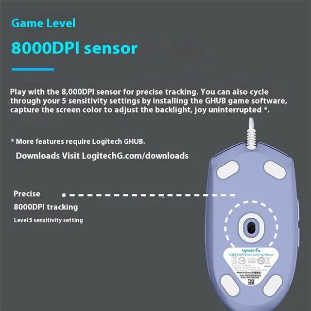 Alt view image 7 of 7 - Logitech (G) G102 2nd Generation Gaming wired Mouse,  RGB Streaming Light Effect Mouse,  Lightweight Design Gaming Grade 8000DPI Sensor, for Windows® 7 or later/macOS 10.11 or later/ChromeOS, white
