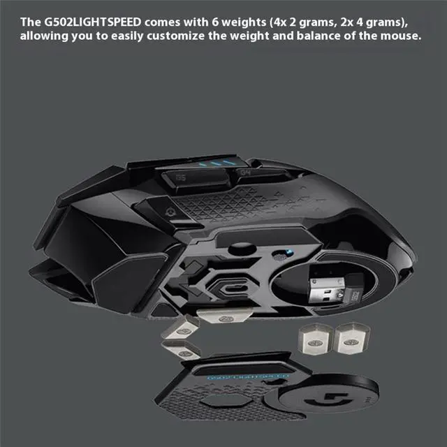 Alt view image 7 of 7 - Logitech (G) G502  LIGHTSPEED  Wireless Gaming Mouse,    RGB with Weighted Macro Programming, 25600DPI, 11buttons,  Laptop Big Hand Mouse,for Windows® 7 or later/macOS 10.11 or later/ChromeOS, BLACK