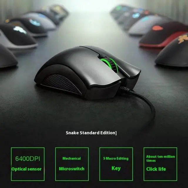 Alt view image 6 of 7 - FANTECH DeathAdder Essential wired Gaming Mouse, Ergonomic design 6400 DPI Optical Sensor - 5 Programmable Buttons - Mechanical Switches - Rubber Side Grips - Black