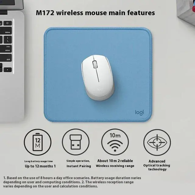 Alt view image 3 of 7 - Logitech M172 Wireless Mouse, Office Home Symmetrical Mouse with Wireless Micro Receiver, Full Size, Clean Design, 1000dpi, 3 Buttons, For Windows 10,11, macOS 10.10 or higher, ChromeOS, Linux, pink