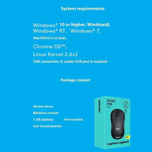 Alt view image 7 of 7 - Logitech B220 Silent Wireless Mouse with Wireless Micro Receiver Symmetrical Mouse for Office Home, 1000dpi, 3 Buttons for Windows, Mac, Chrome Os, Linux, black