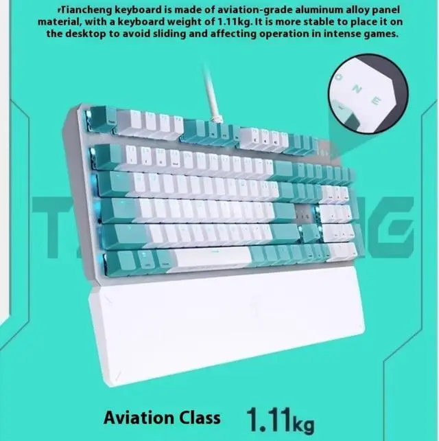 Alt view image 3 of 7 - FANTECH TX104 Wired Keyboard Connection Gaming Mechanical Keyboard, Aluminum Panel, Magnetic Palm Rest, RBG Controls, Mac/Windows 10/11, 104 Keys, USB Extension, Blue Shaft, White Blue
