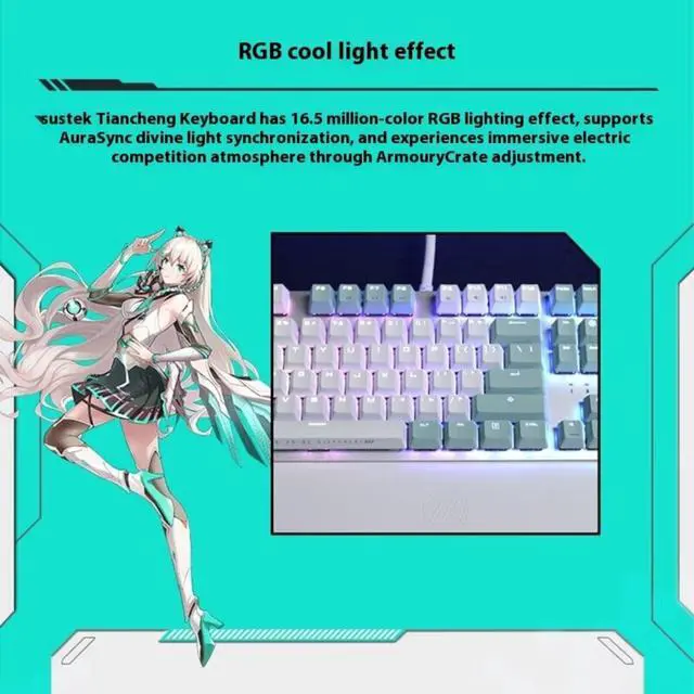 Alt view image 7 of 7 - FANTECH TX104 Wired Keyboard Connection Gaming Mechanical Keyboard, Aluminum Panel, Magnetic Palm Rest, RBG Controls, Mac/Windows 10/11, 104 Keys, USB Extension, Blue Shaft, White Blue