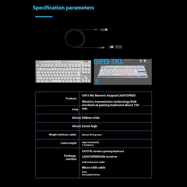 Alt view image 7 of 7 - Logitech  G913 TKL Wireless bluetooth gaming Keyboard,  LIGHTSPEED Wireless RGB Mechanical , 87 keys, for Windows 7/macOS 10.11 /Linux/ChromeOS/Android 4.3 /iOS 10  or later, red switch black)