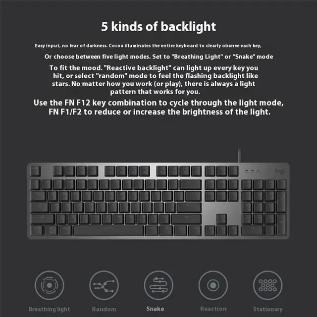 Alt view image 6 of 7 - LOGITECH K845 Mechanical backlight wired gaming Keyboard, Aluminum wired mechanical keyboard with optional key spindle, for Windows® 10,11 or higher, 5 backlight, 104keys,  black( Tactile Quiet)
