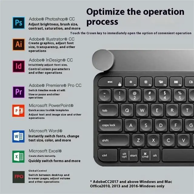 Alt view image 4 of 7 - Logitech Craft Advanced Wireless Keyboard with Creative Input Dial and Backlit Keys, Quiet and Efficient, Aluminum, Windows/macOS/ChromeOS/iPadOS Support, Black