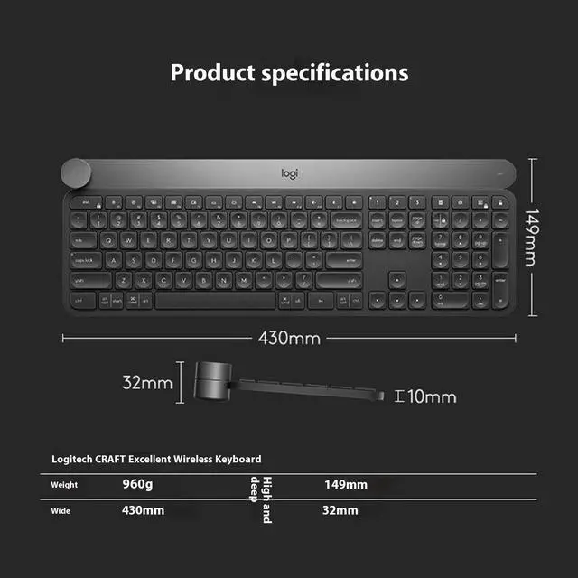 Alt view image 7 of 7 - Logitech Craft Advanced Wireless Keyboard with Creative Input Dial and Backlit Keys, Quiet and Efficient, Aluminum, Windows/macOS/ChromeOS/iPadOS Support, Black