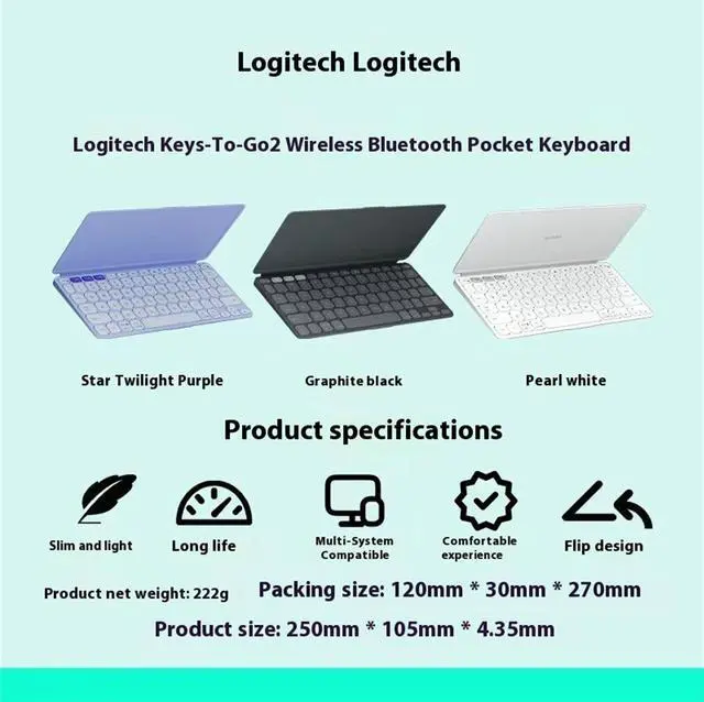 Alt view image 3 of 7 - Logitech KEYS-TO-GO 2 Wireless Mechanical Keyboard - Office Keyboard - Slim Design, Dwarf Shaft, Bluetooth Connectivity, Built-in Protective Cover, Supports Windows/macOS/ChromeOS/iPadOS, Black