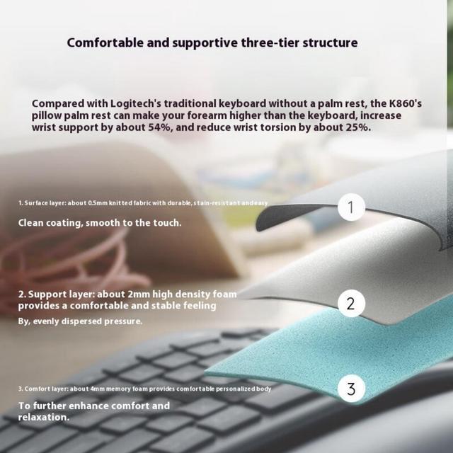 Alt view image 4 of 7 - Logitech ERGO K860 Wireless Ergonomic Qwerty Keyboard - Split Keyboard, Wrist Rest, Natural Typing, Stain-Resistant Fabric, Bluetooth and USB Connectivity, Compatible with Windows/Mac,Black