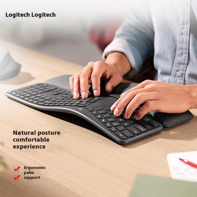 Alt view image 6 of 7 - Logitech ERGO K860 Wireless Ergonomic Qwerty Keyboard - Split Keyboard, Wrist Rest, Natural Typing, Stain-Resistant Fabric, Bluetooth and USB Connectivity, Compatible with Windows/Mac,Black