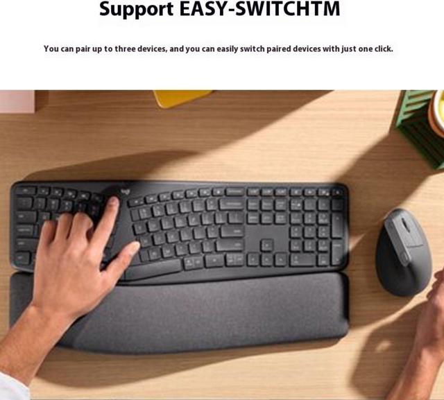 Alt view image 5 of 7 - Logitech ERGO K860 Wireless Ergonomic Qwerty Keyboard - Split Keyboard, Wrist Rest, Natural Typing, Stain-Resistant Fabric, Bluetooth and USB Connectivity, Compatible with Windows/Mac,Black