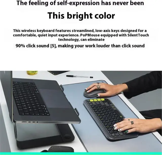 Alt view image 6 of 7 - Logitech POP ICON Keys Wireless Bluetooth Keyboard, Comfortable Typing, Programmable Keys, Easy-Switch Between up to 3 Devices, for Laptop, Tablet, PC  Lilac and Off-blue