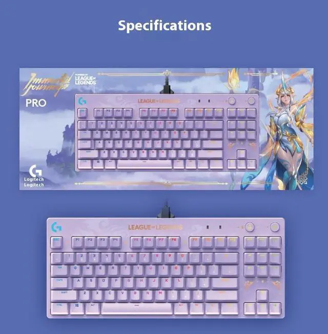 Alt view image 7 of 7 - Logitech G PRO Wired Mechanical Gaming Keyboard LOL Edition, GX BROWN, 87 Keys, Aluminum Faceplate, LIGHTSYNC RGB, Detachable Cable, 12 Programmable F-Key Macros - Purple