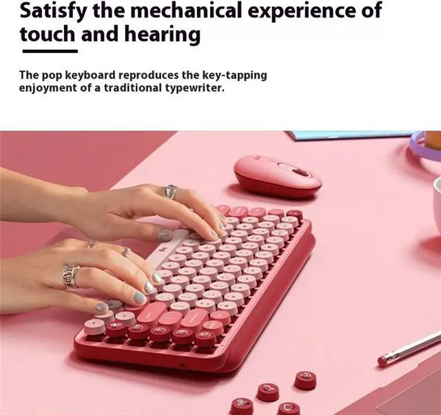 Alt view image 7 of 7 - Logitech POP Keys Mechanical Wireless Keyboard with Customizable Emoji , Durable Compact Design, Bluetooth or USB Connectivity, Multi-Device, OS Compatible - pink