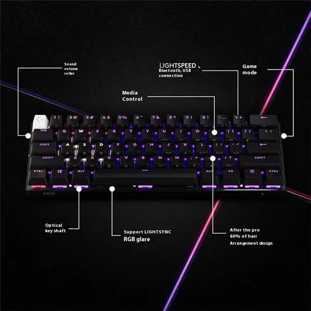 Alt view image 7 of 7 - Logitech G PRO X 60 Lightspeed Wireless Gaming Keyboard, Ultra Compact TKL 60% Mechanical Keyboard for Windows PC, LIGHTSYNC RGB, Dual-Shot PBT Keycaps, GX Optical Tactile Switches - Black