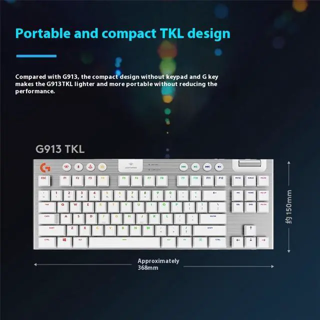 Alt view image 5 of 7 - Logitech G913 TKL LIGHTSPEED Wireless RGB Mechanical Keyboard, Dedicated Media Keys, 87 Keys, Aluminum Faceplate, Low Profile Switches, RGB Light Sync, Wireless and Bluetooth - Haptic - White