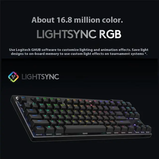 Alt view image 5 of 7 - Logitech PRO X TKL LIGHTSPEED Wireless Gaming Keyboard,Tri-Mode Connectivity, Ultra-Portable Tenkeyless Design, LIGHTSYNC RGB, PBT keycaps, Linear Switches (GX Red) - Black