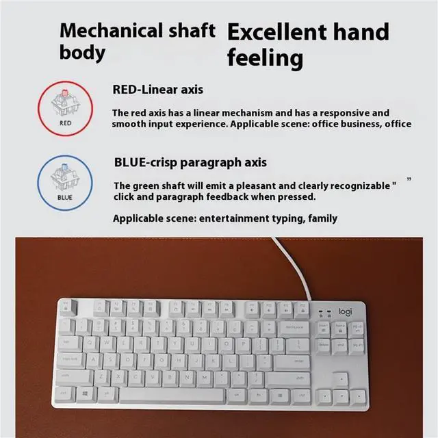 Alt view image 7 of 7 - Logitech K835 TKL MECHANICAL Wired Mechanical Gaming Keyboard, Curved Keycaps, 84-Key Compact Design, Aluminum, 12 Dual Function FN Pushbuttons, PC/Mac Compatible - White - Blue Shaft