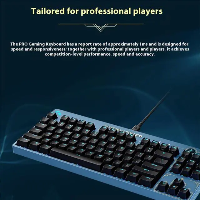 Alt view image 5 of 7 - Logitech G PRO Wired Mechanical Gaming Keyboard LOL Edition, GX BROWN, 87 Keys, Aluminum Faceplate, LIGHTSYNC RGB, Detachable Cable, 12 Programmable F-Key Macros - black blue