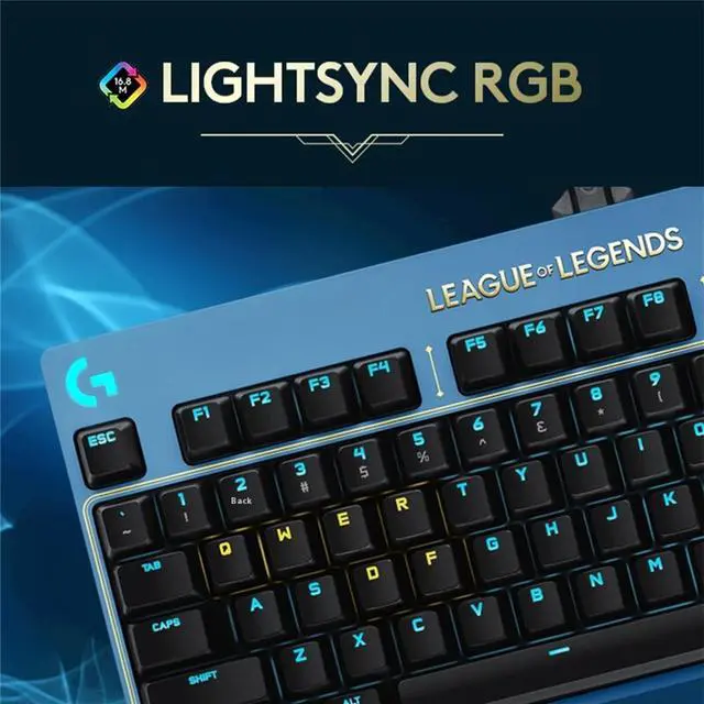 Alt view image 7 of 7 - Logitech G PRO Wired Mechanical Gaming Keyboard LOL Edition, GX BROWN, 87 Keys, Aluminum Faceplate, LIGHTSYNC RGB, Detachable Cable, 12 Programmable F-Key Macros - black blue