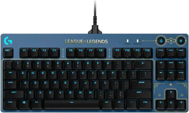 Main image of Logitech G PRO Wired Mechanical Gaming Keyboard LOL Edition, GX BROWN, 87 Keys, Aluminum Faceplate, LIGHTSYNC RGB, Detachable Cable, 12 Programmable F-Key Macros - black blue