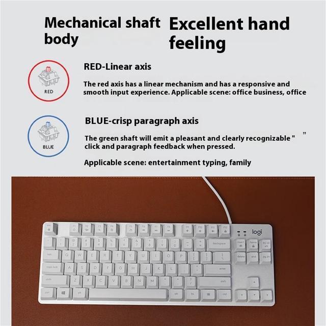 Alt view image 7 of 7 - Logitech K835 TKL MECHANICAL Wired Mechanical Gaming Keyboard, Curved Keycaps, 84-Key Compact Design, Aluminum, 12 Dual Function FN Pushbuttons, PC/Mac Compatible - White - Red Shaft
