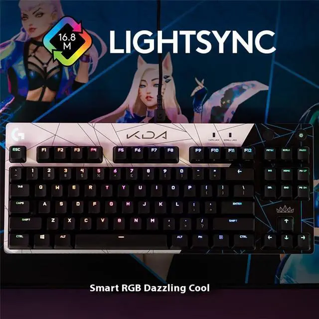 Alt view image 6 of 7 - Logitech G PRO Wired Mechanical Gaming Keyboard KDA Limited Edition, GX BROWN, 87 Keys, Aluminum Top, LIGHTSYNC RGB, Detachable Cable, 12 Programmable F-Key Macros - Black