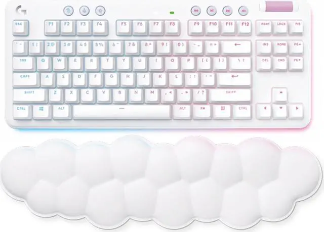 Alt view image 6 of 7 - Logitech G G715 Wireless Mechanical Gaming Keyboard with LIGHTSYNC RGB, LIGHTSPEED, Clicky Switches (GX Blue), and Keyboard Palm Rest, PC/Mac Compatible - White Mist
