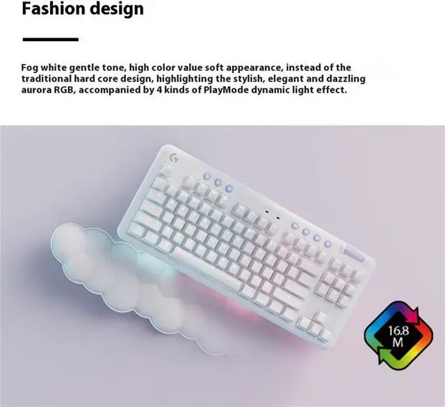 Alt view image 4 of 7 - Logitech G G715 Wireless Mechanical Gaming Keyboard with LIGHTSYNC RGB, LIGHTSPEED, Clicky Switches (GX Blue), and Keyboard Palm Rest, PC/Mac Compatible - White Mist