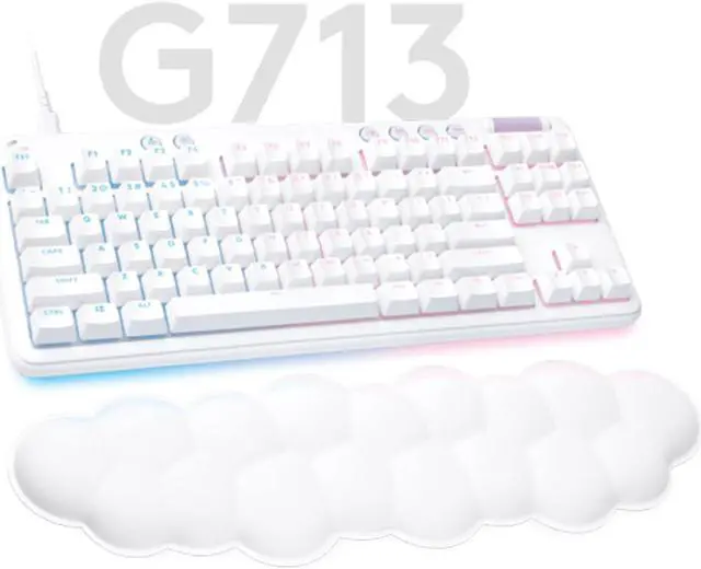 Alt view image 7 of 7 - Logitech G G715 Wireless Mechanical Gaming Keyboard with LIGHTSYNC RGB, LIGHTSPEED, Clicky Switches (GX Blue), and Keyboard Palm Rest, PC/Mac Compatible - White Mist