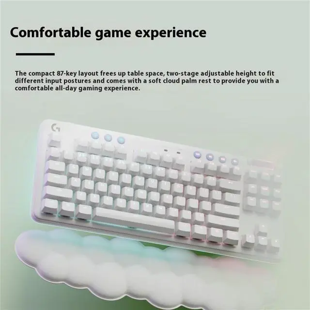 Alt view image 5 of 7 - Logitech G G715 Wireless Mechanical Gaming Keyboard with LIGHTSYNC RGB, LIGHTSPEED, Clicky Switches (GX Blue), and Keyboard Palm Rest, PC/Mac Compatible - White Mist