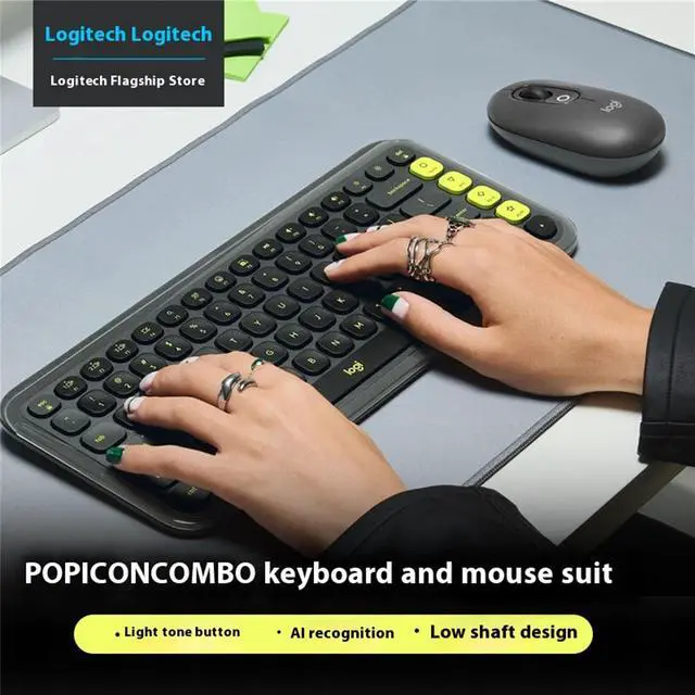 Alt view image 6 of 7 - Logitech POP Icon Combo Wireless Bluetooth Keyboard and Mouse Set, Padded Palm Rest, Wave for Windows/macOS/USB/ChromeOS/Linux®, Black