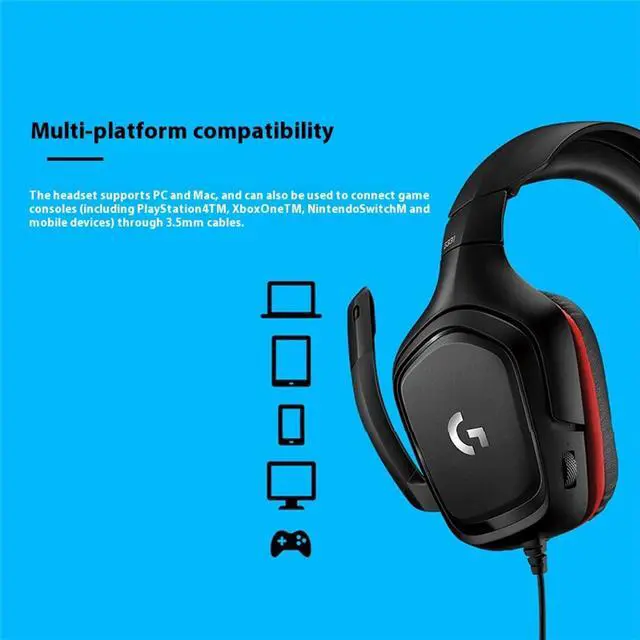 Alt view image 5 of 7 - Logitech G331 Wired Bluetooth Gaming Headset - Lightweight, No Latency, Built-in Microphone, Surround Sound, Compatible with PC, PS4, Nintendo Switch, Xbox One, VR - Black