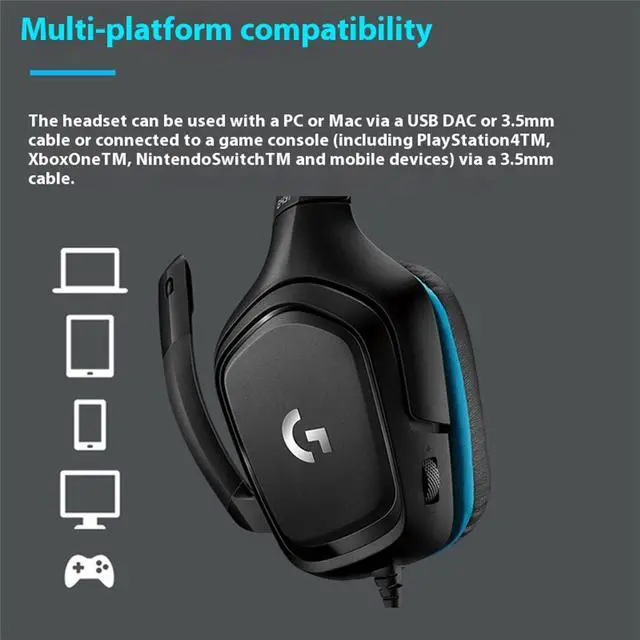 Alt view image 7 of 7 - Logitech G431 Wired Bluetooth Gaming Headset - 7.1 Surround Sound, Large 50mm Drivers, Long-Lasting Comfort, PC, PS, Nintendo Switch, Xbox One, VR Compatible - Black