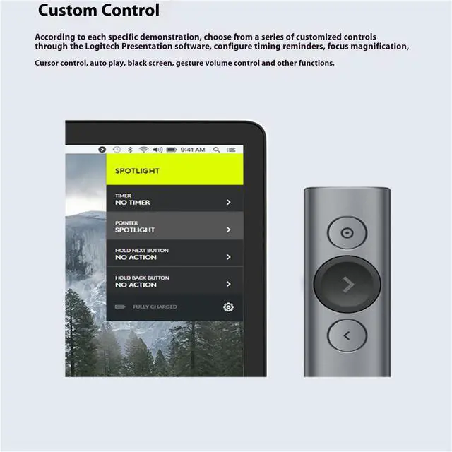 Alt view image 4 of 7 - Logitech Spotlight Premium Wireless Bluetooth Presenter, Digital Pointer,3D Accelerometer and Gyroscope, 30 Meter, LED, for Windows/macOS /ChromeOS/Linux, USB, for Conference Rooms, Classrooms, Gold