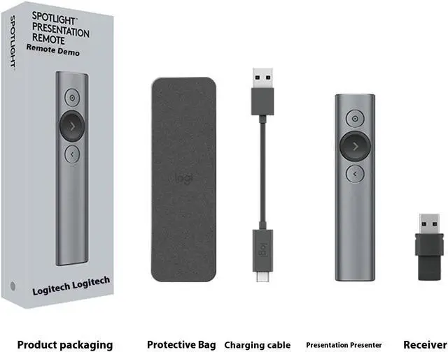 Alt view image 7 of 7 - Logitech Spotlight Premium Wireless Bluetooth Presenter, Digital Pointer,3D Accelerometer and Gyroscope, 30 Meter, LED, for Windows/macOS /ChromeOS/Linux, USB, for Conference Rooms, Classrooms, Gold