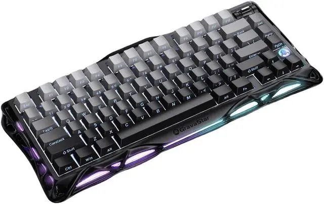 Main image of GravaStar GS K1 Gradient Black Tri-Mode Connected Mechanical Gaming Keyboard, Side Engraving, Bionic Flow, 5-Layer Sound Deadening Padding, Wear Resistant and Non-Slip, RGB Backlit Keyboard, Black